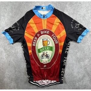 STRGAO Mens Medium Cycling Jersey Beer Bike Tour Full Zip Short Sleeve 3 Pocket